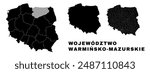 Warmian-Masurian map, Polish voivodeship. Poland administrative division, provinces, boroughs, and municipalities.