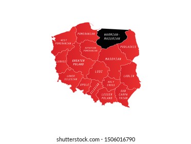 Warmian-Masurian outline map Poland voivodeship country state province area region