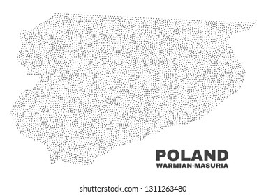 Warmian-Masurian Voivodeship map designed with tiny points. Vector abstraction in black color is isolated on a white background.
