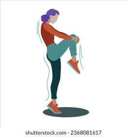 Warming up before and after running. The girl goes in for sports. Vector illustration