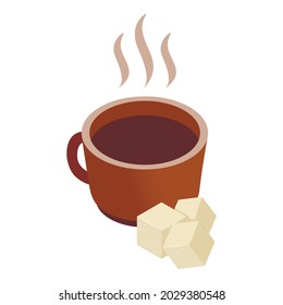 Warming Drink Icon Isometric Vector. Cup Of Hot Coffee And Sugar Cube. Morning Drink Icon