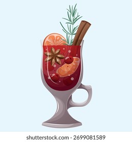Bebida caliente sobre un fondo claro. Vino caliente de baya roja con anís estrellado, bayas y hierbas.
