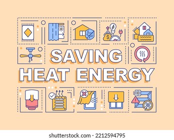 Warming Freezing Cold House Concepts Peachy Banner. Saving Heat Energy. Infographics With Editable Icons On Color Background. Isolated Typography. Vector Illustration With Text. Arial-Black Font Used