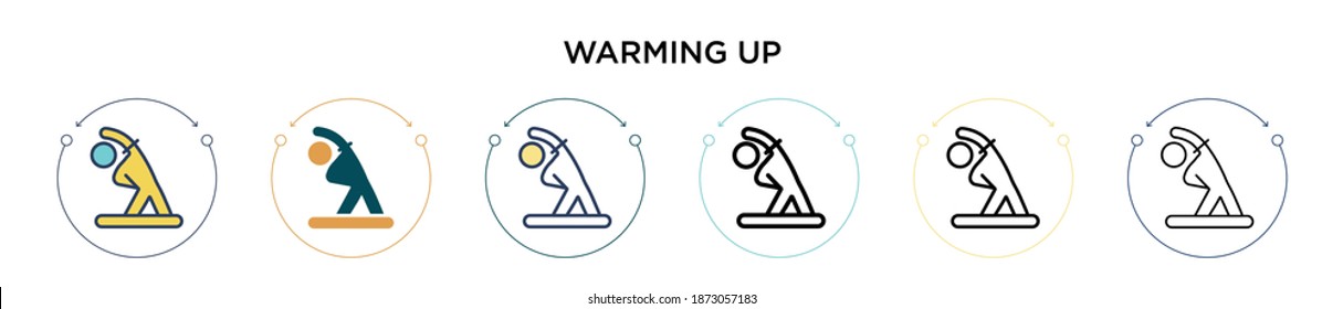 Warming up icon in filled, thin line, outline and stroke style. Vector illustration of two colored and black warming up vector icons designs can be used for mobile, ui, web