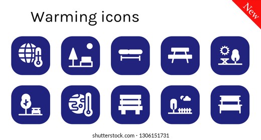 warming icon set. 10 filled warming icons.  Collection Of - Global warming, Park, Bench