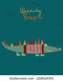Warming Season card with Crocodile wearing a Sweater