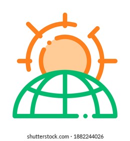 Warming Sun Planet Problem Vector Thin Line Icon. Global Warming Environmental Industrial Pollution, Contamination Linear Pictogram. Greenhouse Effect, Climate Change Contour Illustration