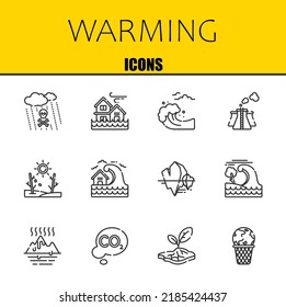 warming vector line icons set. acid rain, flood and tsunami Icons. Thin line design. Modern outline graphic elements, simple stroke symbols stock illustration