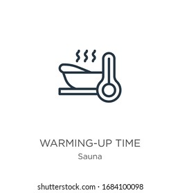 Warming-up time icon. Thin linear warming-up time outline icon isolated on white background from sauna collection. Line vector sign, symbol for web and mobile