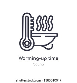 warming-up time outline icon. isolated line vector illustration from sauna collection. editable thin stroke warming-up time icon on white background