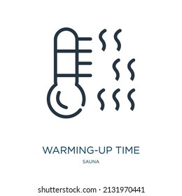 warming-up time thin line icon. warm, time linear icons from sauna concept isolated outline sign. Vector illustration symbol element for web design and apps.