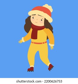 warmly dressed girl on a blue background