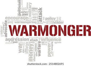 Konzeptuelles Design der Warmonger-Wortwolke einzeln auf weißem Hintergrund.