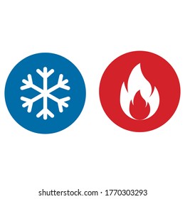 Warmth and cold. Freezing snow and fire icon isolated on white background. Vector illustration. Eps 10.