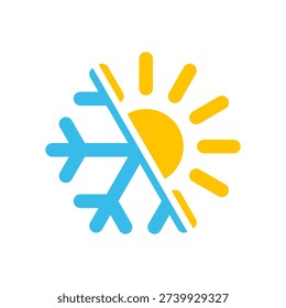 Warmth and cold graphic symbol. Summer and winter sign isolated on white background. Weather or seasons badge. Vector illustration