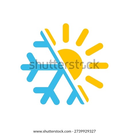 Warmth and cold graphic symbol. Summer and winter sign isolated on white background. Weather or seasons badge. Vector illustration