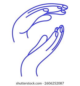 Warmth of hands. Gesture doodle icon. Contour vector illustration