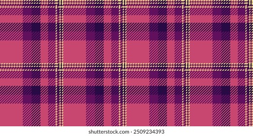 Warmth pattern texture background, fashionable tartan plaid fabric. Finish seamless textile vector check in red and magenta colors palette.