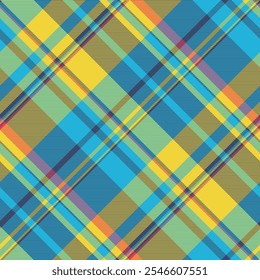 Warmth seamless texture textile, warp vector pattern fabric. Effect check background tartan plaid in cyan and blue colors palette.