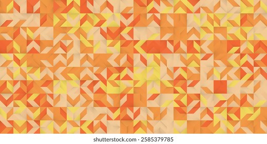 Warm-Toned Geometric Mosaic with Depth: Vibrant Orange and Yellow Triangle Pattern