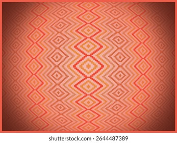 A warm-toned geometric pattern with a sketch effect. Interlocking zigzag diamond shapes in shades of orange, red and yellow create a repeating design with an ethnic textile texture.