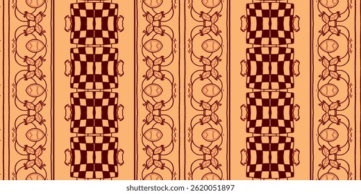 Warm-Toned Seamless Vintage Pattern – Brown and Red on Orange