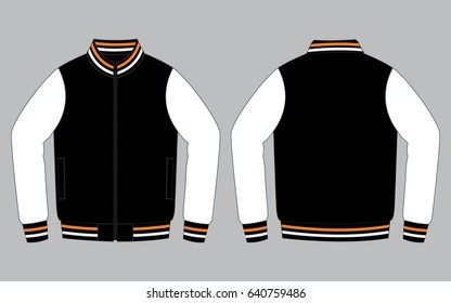 Warm-Up Jacket Design With White/Black/Orange Colors Vector.Front And Back Views