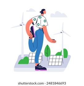 Warmup, stretching exercise outdoors. Active woman runner warming up. Healthy female character, jogger training, working out outside in rco city. Flat vector illustration isolated on white background