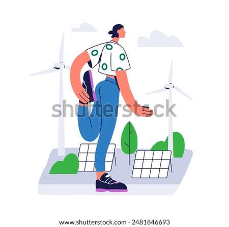Warmup, stretching exercise outdoors. Active woman runner warming up. Healthy female character, jogger training, working out outside in rco city. Flat vector illustration isolated on white background