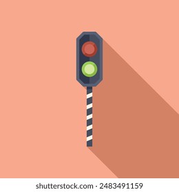 Warn lights on railway crossing icon flat vector. Object warn. Sign caution