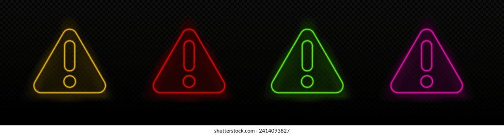 Warn neon vector icon. Error alert glowing laser lamp symbol