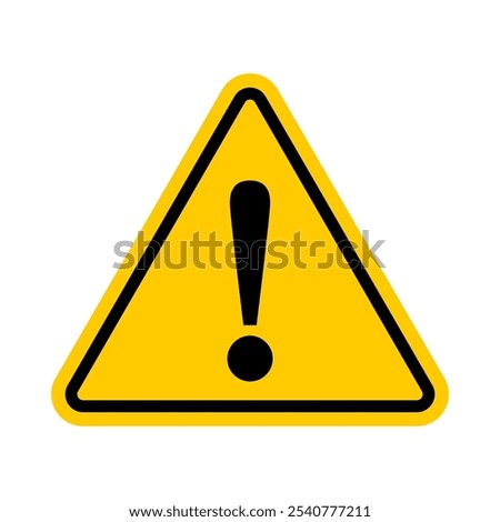 Warn sign with exclamation mark. Alert sign, attention mark, caution icon. Danger warning yellow triangle traffic mark vector illustration isolated on transparent.