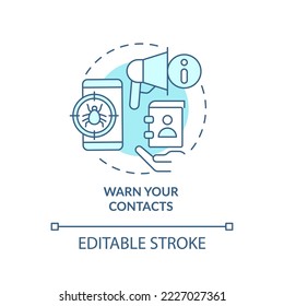 Avisar el icono de concepto turquesa de tus contactos. Información sobre hackeo de ataque de idea abstracta ilustración de línea delgada. Dibujo de contorno aislado. Trazo editable. Fuentes Arial, Myriad Pro-Bold utilizadas