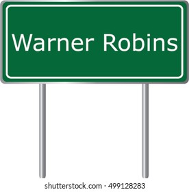 Warner Robins , Georgia , road sign green vector illustration, road table, USA city