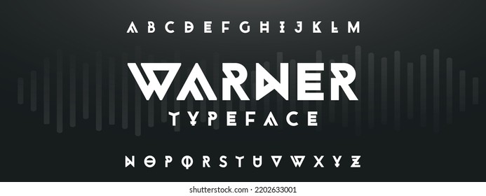 WARNER Sports minimal tech font letter set. Luxury vector typeface for company. Modern gaming fonts logo design.