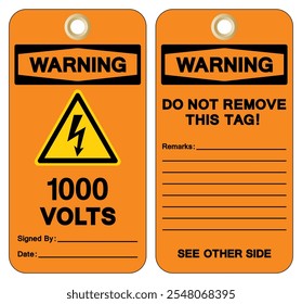 Warning 1000 Volts Tag Symbol Sign,Vector Illustration, Isolate On White Background Label.EPS10