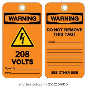 Sinal de símbolo de etiqueta de 208 volts, Ilustração de vetor, Isolar no fundo branco Label.EPS10