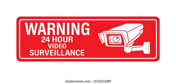 WARNING 24 hours video surveillance. Vector video surveillance sign with the inscription flat style.
