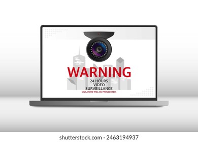 Warning 24 hours video surveillance signs or sticker, CCTV anti crime and theft, Devices technology, Mock-up front view, Personal security monitoring, Internet protocol camera inside the buildings.