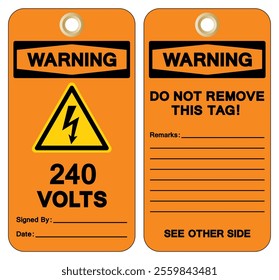 Warning 240 Volts Tag Symbol Sign,Vector Illustration, Isolate On White Background Label.EPS10