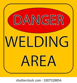 warning about danger, text welding on yellow background