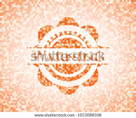Warning abstract emblem, orange mosaic background