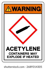 Aviso Os Recipientes De Acetileno Podem Explodir Se O Símbolo De Símbolo Aquecido, Ilustração De Vetor, Isolar No Rótulo De Fundo Branco. EPS10
