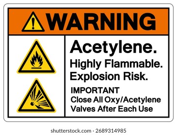 Advertencia Acetileno Signo De Símbolo De Riesgo De Explosión Altamente Inflamable, Ilustración vectorial, Aislado En La Etiqueta De Fondo Blanco. EPS10
