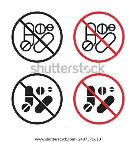 Warning Against Illegal Substance Consumption Vector Icon Set. Drug Use Prohibition vector symbol for UI design.
