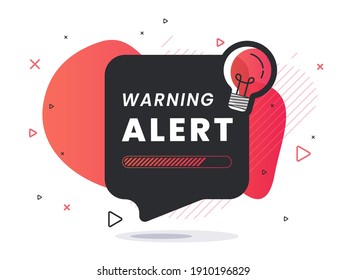 Warning alert badge with light bulb on speech bubble. Trendy flat vector illustration.  