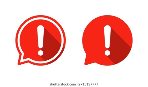 Icono de la burbuja de la alerta fijado con la sombra larga. Precaución, aviso y símbolo de mensaje importante