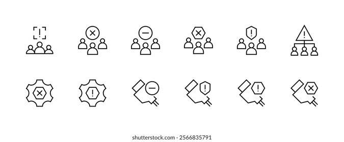 Warning and alert icon collection. Alarm, attention, care, social security, safety, reminder, verification, caution and more. Editable stroke. Pixel Perfect. Grid base 32px.