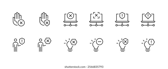 Warning and alert icon collection. Alarm, attention, care, social security, safety, reminder, verification, caution and more. Editable stroke. Pixel Perfect. Grid base 32px.