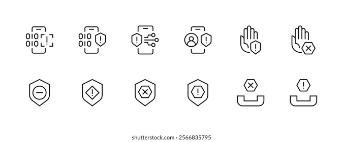 Warning and alert icon collection. Alarm, attention, care, social security, safety, reminder, verification, caution and more. Editable stroke. Pixel Perfect. Grid base 32px.